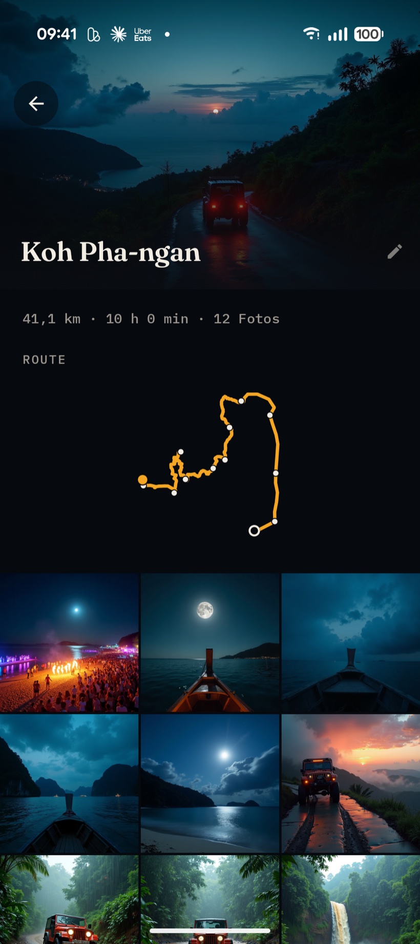 Detailansicht einer Tour mit Routenskizze und Fotogitter