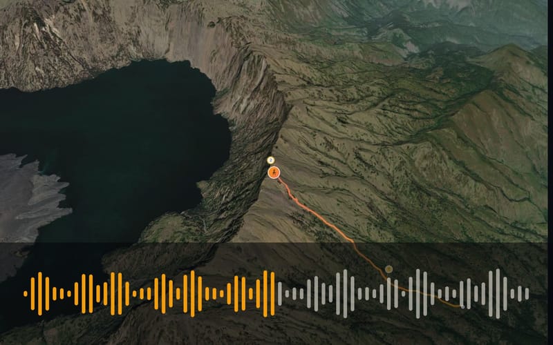 Frame by the crater lake with a sound wave below