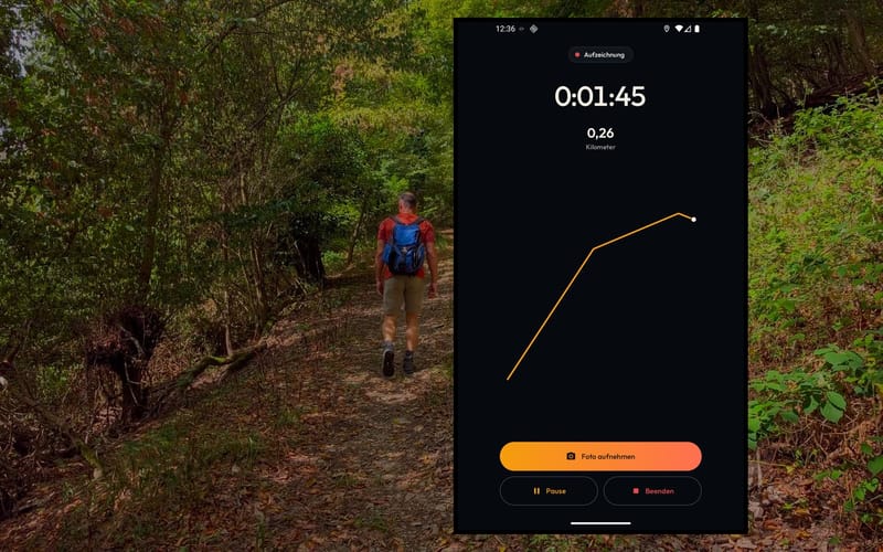 Recording in the app in front of a path through the Lahn valley