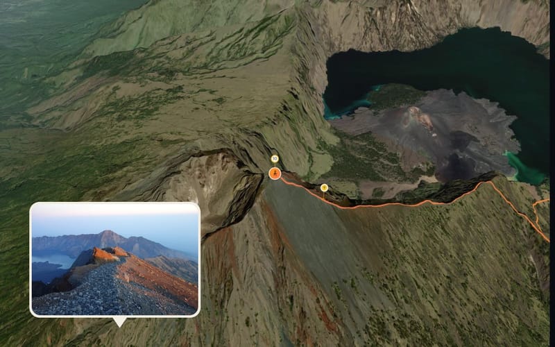 Frame from a film over a mountain ridge, a photo of the ridge sits exactly at its stop