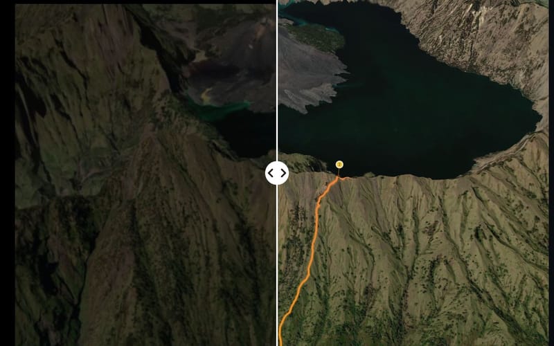 The same frame from a film twice: blurred and doubled on the left, sharp on the right