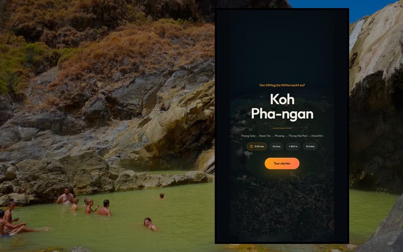 The film on a phone with hot springs on Rinjani behind it